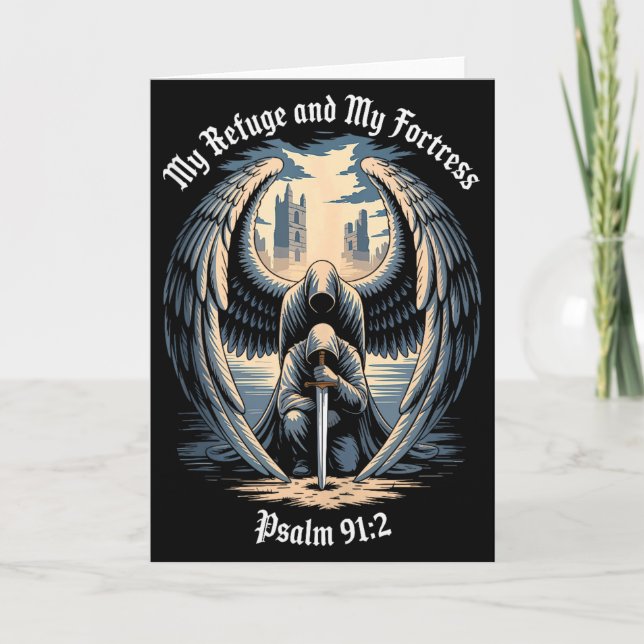 Christian Gothic Guardian Angel Bible Quote Psalm  Card (Front)