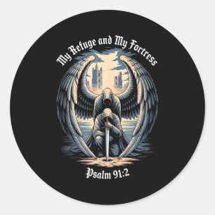 Christian Gothic Guardian Angel Bible Quote Psalm  Classic Round Sticker