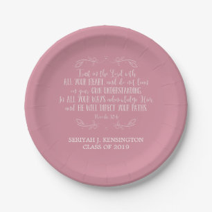 Christian Graduation Bible Verse Typography Pink Paper Plate