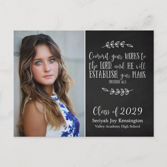 Christian Graduation Bible Verse Typography Postcard (Front)