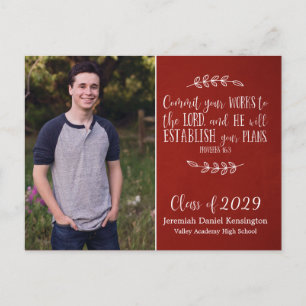 Christian Graduation Bible Verse Typography Red Postcard