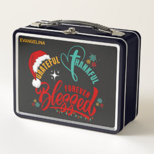 Christian GRATEFUL THANKFUL BLESSED Christmas Metal Lunch Box