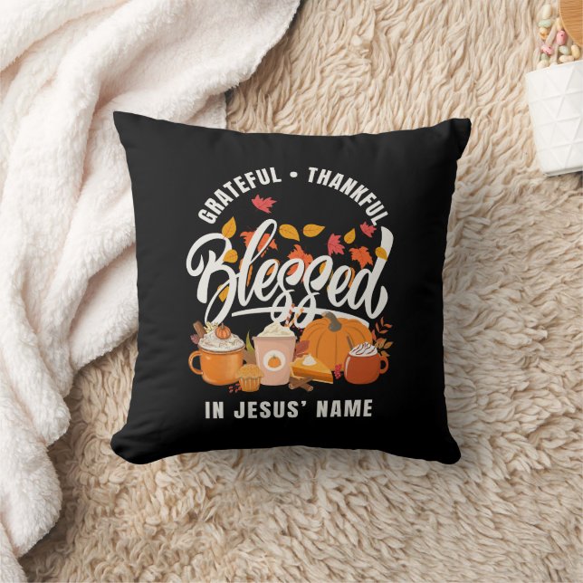 Christian GRATEFUL THANKFUL BLESSED Thanksgiving Cushion (Blanket)