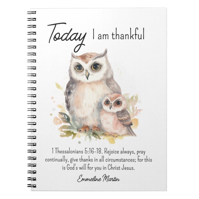 Christian Gratitude Bible Verse Owls Notebook (Front)
