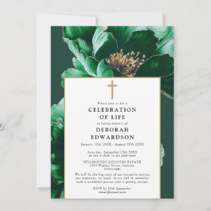 Christian Green Floral Celebration Of Life Invitation