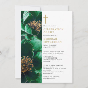 Christian Green Floral Celebration Of Life  Invitation
