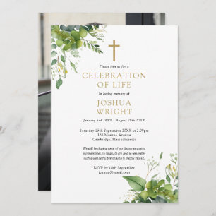 Christian Greenery Memorial Funeral Photo Invitation