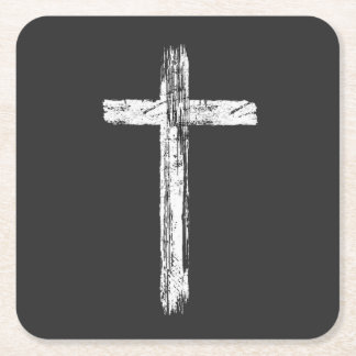 Christian Grunge Cross Square Paper Coaster