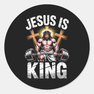 Christian Gym Jesus Is King Workout Religious Weig Classic Round Sticker