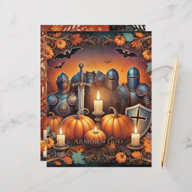 Christian Halloween Armour of God Scrapbook Paper (Front/Back In Situ)
