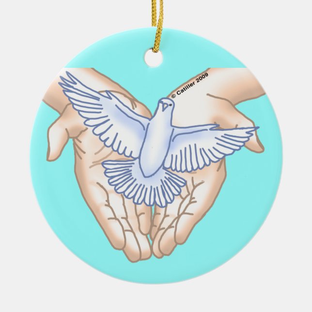 Christian Hands Dove Ceramic Tree Decoration (Front)