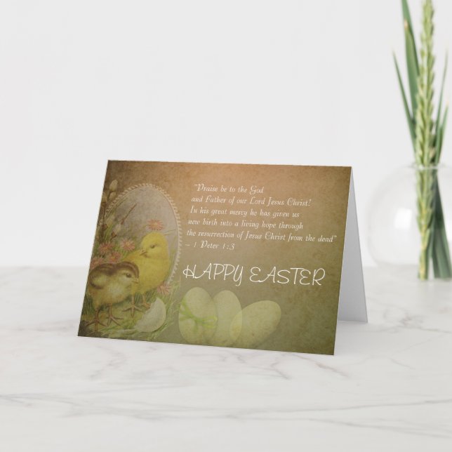 Christian Happy Easter Bible Verse Chickens Holiday Card (Front)