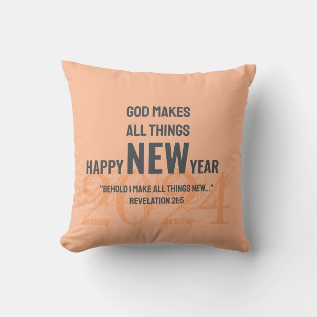 Christian HAPPY NEW YEAR 2024 Peach Cushion (Front)
