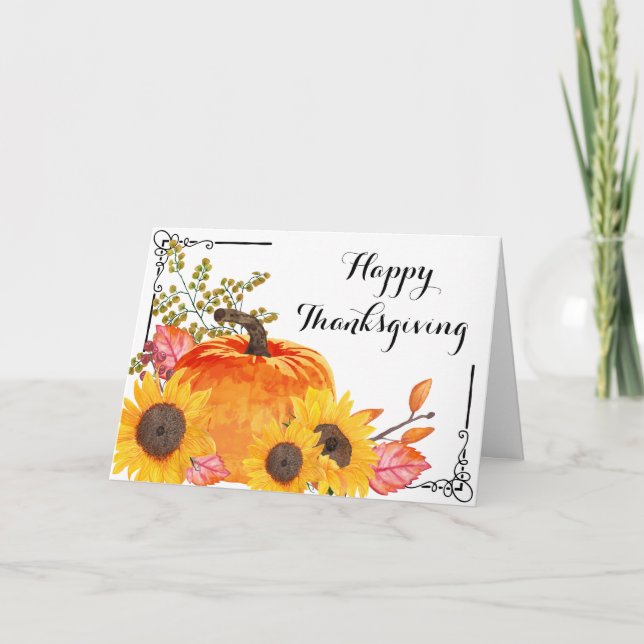 Christian Happy Thanksgiving Pumpkin Sunflower Card (Front)