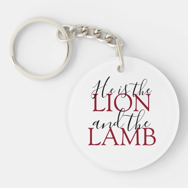 Christian He is Lion and the Lamb White Key Ring (Front)
