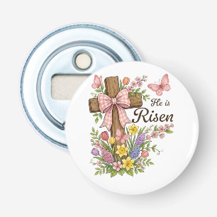 Christian- He is Risen Floral Cross Religious Bottle Opener
