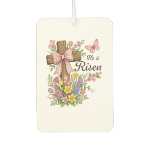 Christian- He is Risen Floral Cross Religious Car Air Freshener