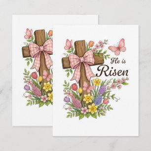 Christian- He is Risen Floral Cross Religious  Card