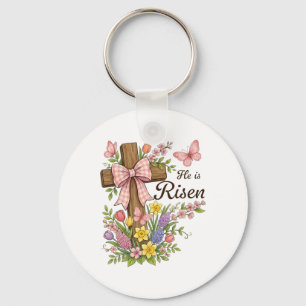 Christian- He Is Risen Floral Cross Religious East Key Ring