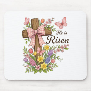 Christian- He Is Risen Floral Cross Religious East Mouse Pad