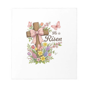 Christian- He is Risen Floral Cross Religious East Notepad