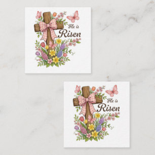 Christian- He is Risen Floral Cross Religious  Enclosure Card