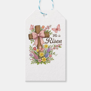 Christian- He is Risen Floral Cross Religious  Gift Tags