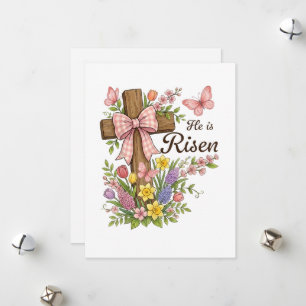 Christian- He is Risen Floral Cross Religious Holiday Card