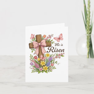 Christian- He is Risen Floral Cross Religious Holiday Card