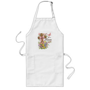Christian- He is Risen Floral Cross Religious Long Apron