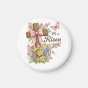 Christian- He is Risen Floral Cross Religious  Magnet
