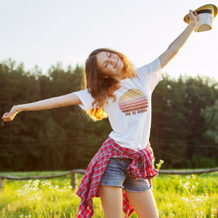 Christian He is Risen Retro Sun Easter T-Shirt