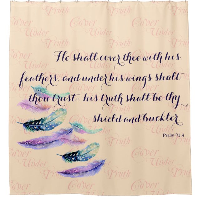 Christian HE SHALL COVER THEE Shower Curtain (Front)