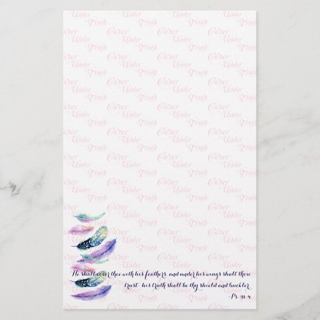 Christian HE SHALL COVER THEE Stationery (Front)