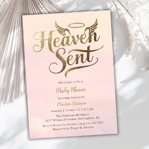 Christian Heaven Sent Pink Clouds Girl Baby Shower Invitation