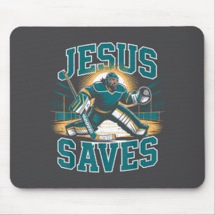 Christian Hockey Jesus Saves Goalie Humor Religiou Mouse Pad