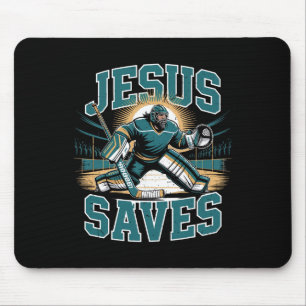 Christian Hockey Jesus Saves Hockey Goalie Humour  Mouse Pad