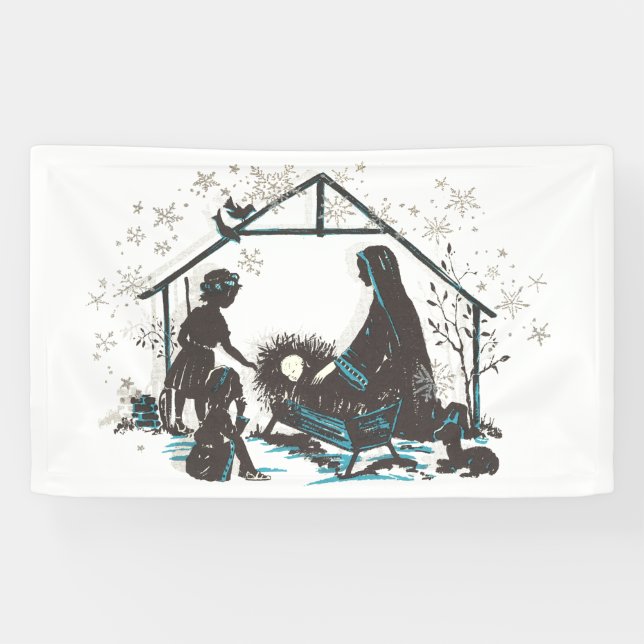 Christian Holy Baby Jesus Christmas Nativity Scene Banner (Horizontal)