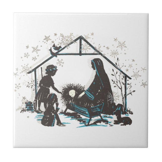 Christian Holy Baby Jesus Christmas Nativity Scene Ceramic Tile (Front)
