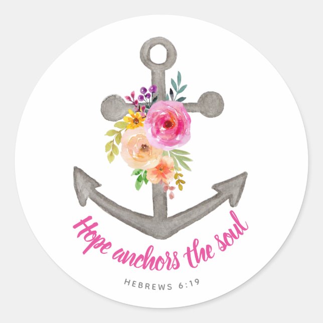 Christian Hope Anchors The Soul Verse Floral Classic Round Sticker (Front)