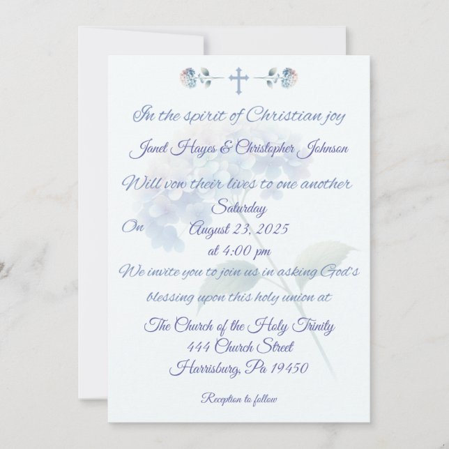 Christian Hydrangea Wedding Invitation (Front)
