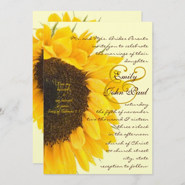 Christian I Am My Beloved Sunflower Wedding Invite (Front/Back)