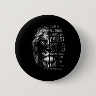 Christian I Can Do All Things Through Christ Lion 6 Cm Round Badge
