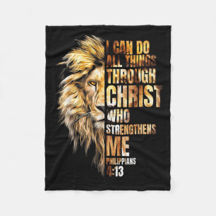 Christian I Can Do All Things Through Christ Lion Fleece Blanket