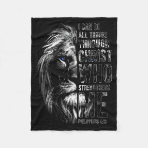 Christian I Can Do All Things Through Christ Lion Fleece Blanket