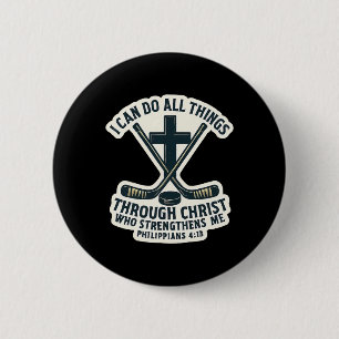 Christian Ice Hockey Bible Verse Quote Philippians 6 Cm Round Badge