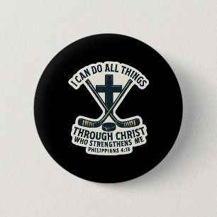 Christian Ice Hockey Bible Verse Quote Philippians 6 Cm Round Badge