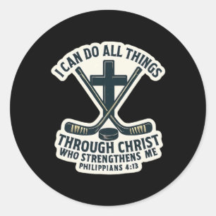 Christian Ice Hockey Bible Verse Quote Philippians Classic Round Sticker