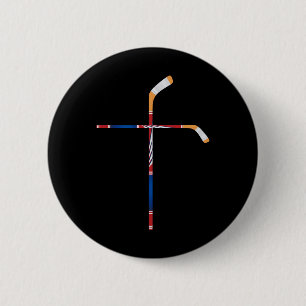 Christian Ice Hockey Sticks Cross Faith Sports 6 Cm Round Badge