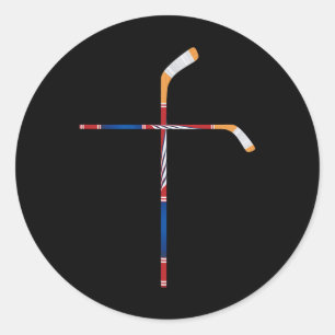 Christian Ice Hockey Sticks Cross Faith Sports  Classic Round Sticker